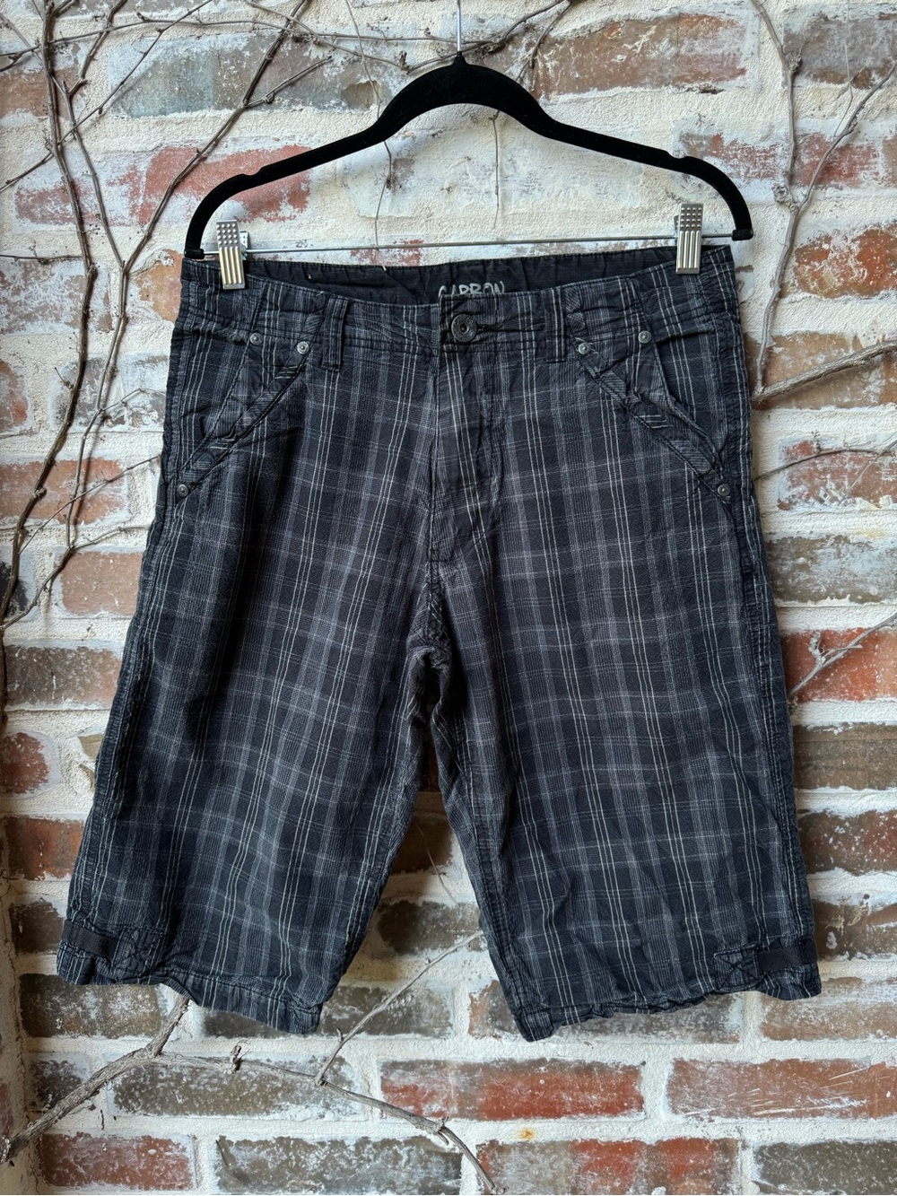 VINTAGE Carbon Rue21 Gray Plaid Ripstop Skater Shorts Size 32